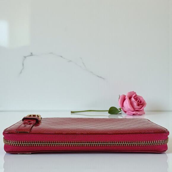 Gucci Shima GG Belted Zip Around Pink Enamel Leather Micro Long Wallet - Picture 8 of 16